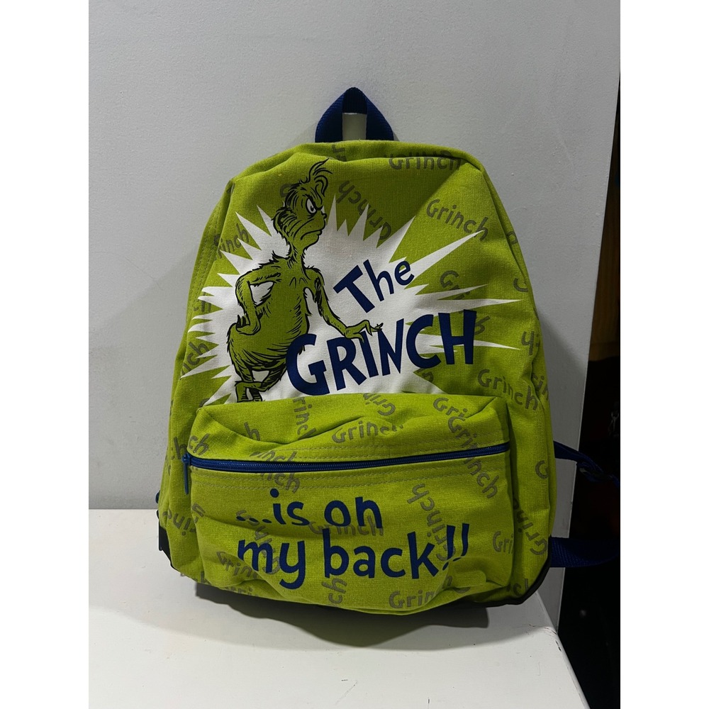 Dr. Seuss The Grinch Is On My Back Green Canvas Backpack Holiday Bag